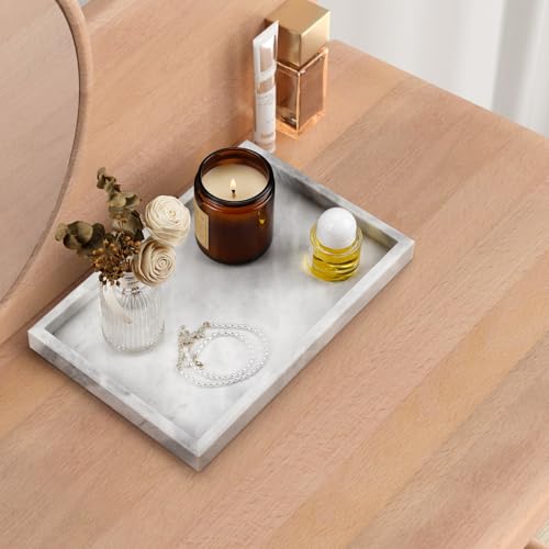 Natural Marble Tray for Bathroom, Vanity, Kitchen Counter - White 12x8