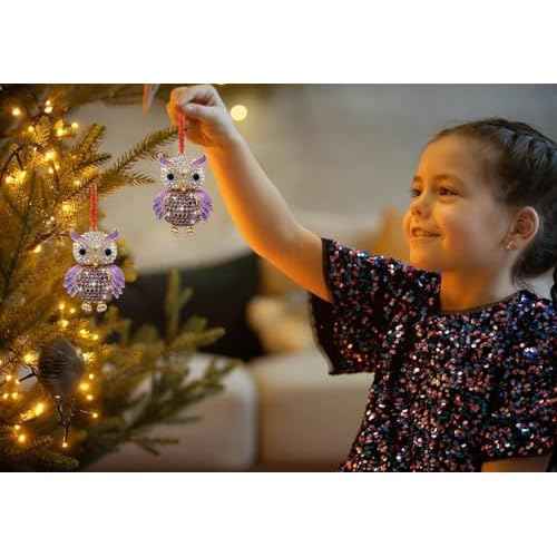 Owl Christmas Ornament 2025 Purple Owl Ornament for Christmas Tree Decorations Small Xmas Keepsake Gifts for Animals Lovers Metal Bird Gifts Keepsake for Women Girls Sister Kids