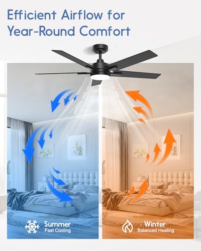 52-Inch Smart Ceiling Fan with Lights Black and Brown - Alexa, Remote, App Control