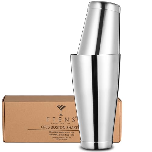 Etens Commercial Cocktail Shaker Set - Large & Small Weighted Stainless Steel Tins - 6pc Barware for Restaurants & Bars