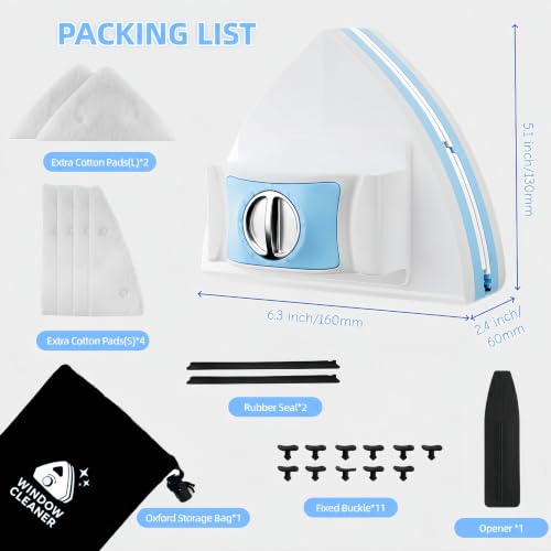 Magnetic Window Cleaner Double-Sided Glass Scraper with Storage Bag & Accessories