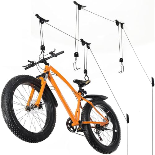 Wallmaster 2-Pack Ceiling Bike Hanger with Adjustable Steel Hoist and Locking Hooks for Garage Storage