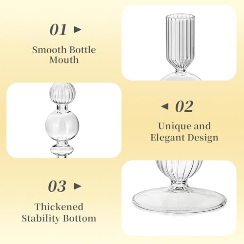 Hewory Clear Glass Candlestick Holders Set of 3 - Elegant Taper Candle Holders