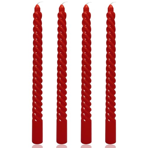 4 Pack Red Spiral Taper Candles for Home Decoration, 10 Inch Cream Candlesticks for Dinner Party Wedding Holiday, Dripless and Smokeless