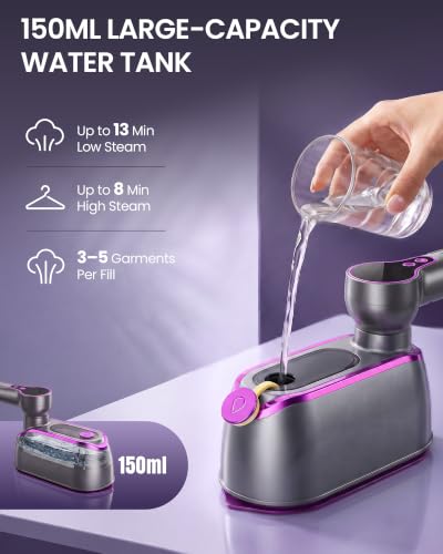 OGHom Rose Pink Travel Garment Steamer 1200W with LCD, 4 Steam Levels & Dry Iron Mode