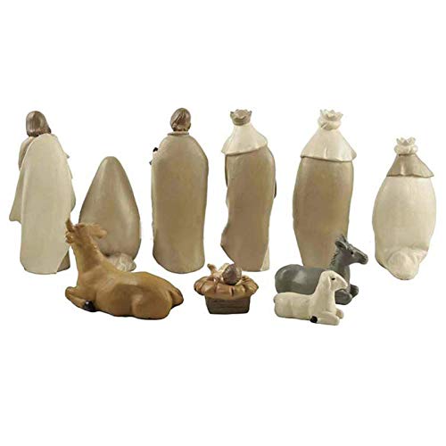 Kambanan 11PCS Nativity Scene Set - Hand-Painted Resin Holy Family Christmas Decor