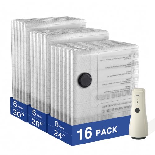EACOPOL 16-Pack Vacuum Storage Bags with Cordless Pump - Space Saver Travel Set