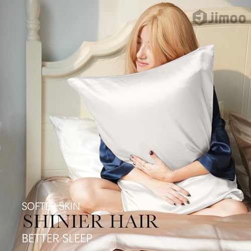 Silk Pillow Cases for Hair and Skin - 20x26 Inches Ivory White 2 Pack
