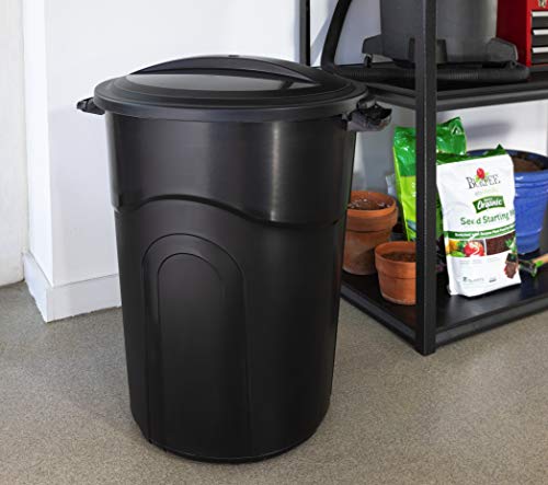 Outdoor 32 Gallon Garbage Can Pack of 2 Black Non-Wheeled with Locking Lid