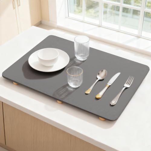 Large Stone Dish Drying Mat for Kitchen Counter 24x16 Inch - Super Absorbent & Easy to Clean