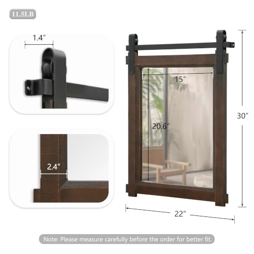Besdomus Rustic Barn Door Bathroom Mirror 22x30 inch, Dark Brown, Ready to Hang