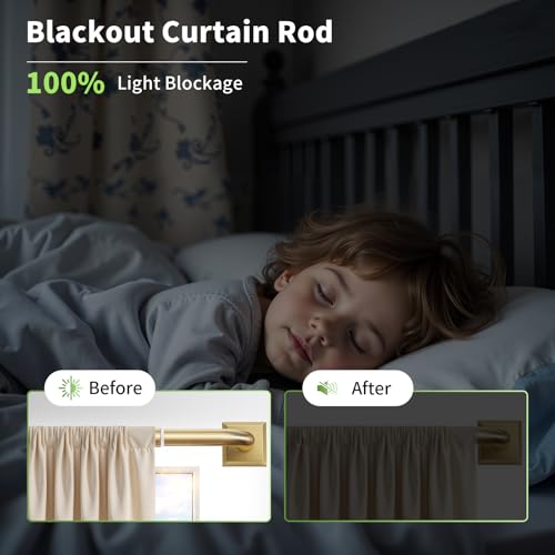 Brushed Gold Curtain Rods for Windows 66-120 Inch Heavy Duty Wrap Around Room Darkening Drapery Rod - Variation: 66-Inch to 120-Inch