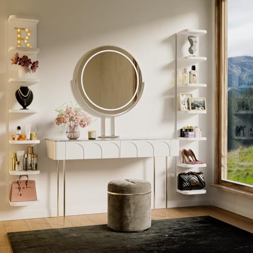 7 Tier Wall Shelf Unit - White Floating Shelves with Curved Edges for Storage & Display