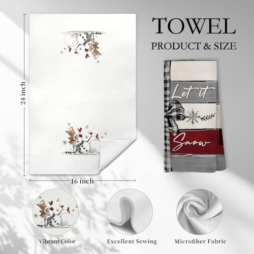 Winter Christmas Tree Santa Snowman Kitchen Towels, Rustic Gray White