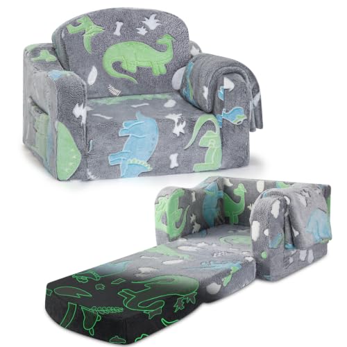 Kids Sofa Chair with Blanket - 2-in-1 Fold Out Couch for Children, Dark Gray