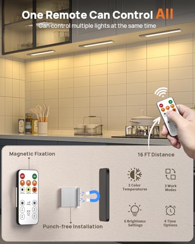 LENOMA White 16-Inch Wireless Under Cabinet LED Lights Pack of 4 with Motion Sensor & Remote