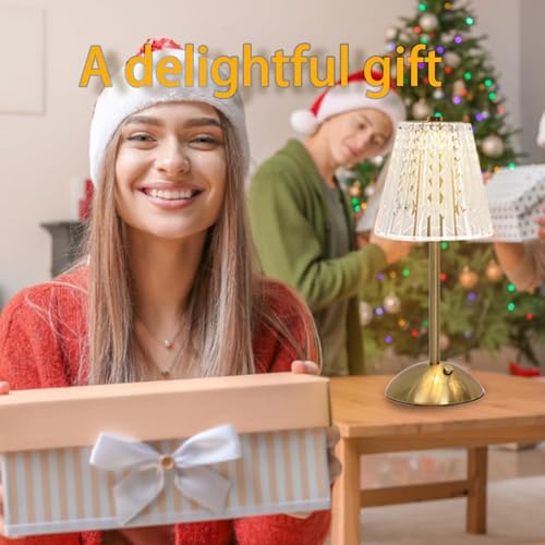 Rechargeable Touch Dimming Table Lamp - Large Gold Crystal Style - 2 Pack