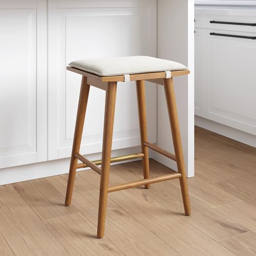 Medium Brown/White Boucle Counter Height Backless Barstool with Upholstered Cushion