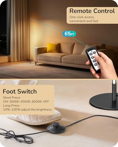 EDISHINE 59.8-Inch Black Floor Lamp with Remote, Dimmable & 3CCT Settings