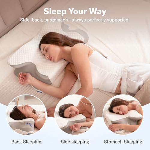 White Cervical Pillow for Neck Pain Relief & Better Sleep - Ergonomic Memory Foam