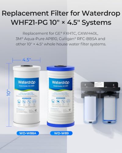 Waterdrop Whole House Water Filter System - Chlorine & Sediment Reduction, 10 x 4.5 inch