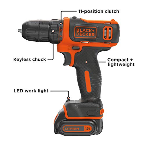 BLACK+DECKER 12V MAX Cordless Drill Kit - Battery & Charger Included, Keyless Chuck, Compact Design, Variation of THIS listing