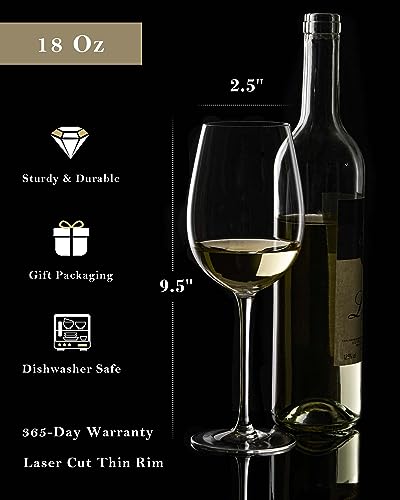 JBHO Hand Blown Italian Style Crystal Wine Glasses Set of 4, 18oz Lead-Free Red or White
