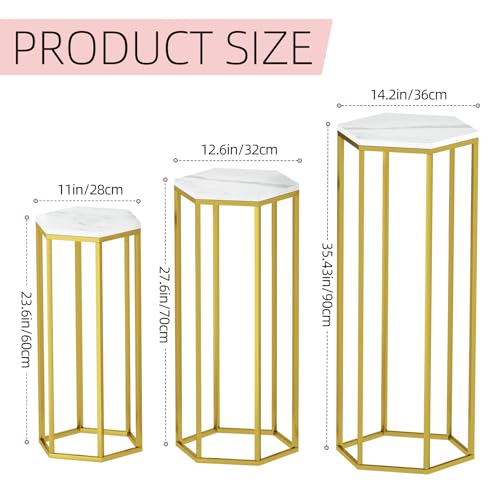 Gold Hexagon Pedestal Stands Set of 3 for Party Decor and Display