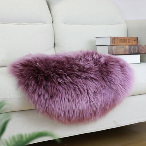 IRIWOOL Rose Purple Round Sheepskin Chair Cover 16.5" Soft Fur Cushion Pad