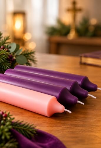 Advent Candle Set 4 Unscented 1.5in x 12in Purple Pink - Holds Not Included