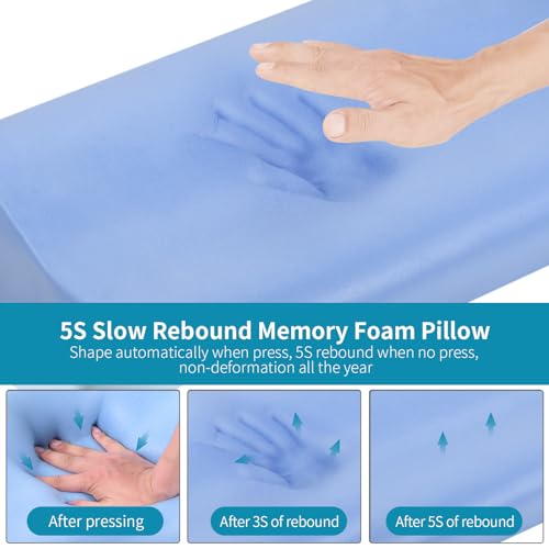 Ylekto Blue Queen Memory Foam Neck Pillow for Sleep Support, Ergonomic Cervical Contour