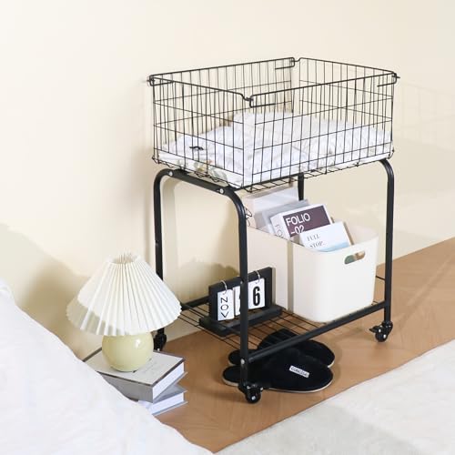 HENNZE Black Rolling Laundry Basket with Wheels & Locking Casters