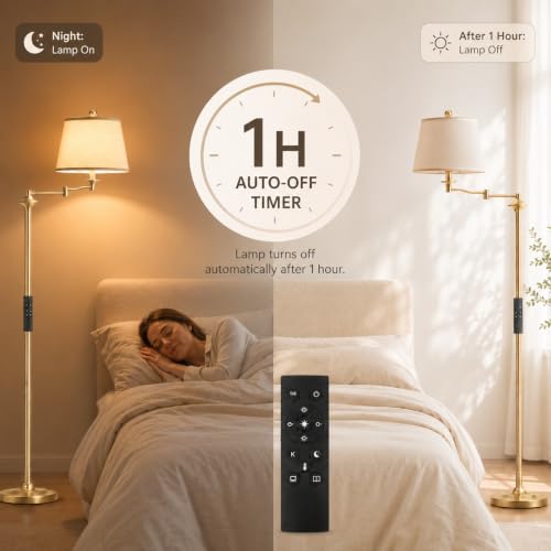 Wio-Mio Vintage Gold Floor Lamp with Adjustable Swing Arm and Remote Control