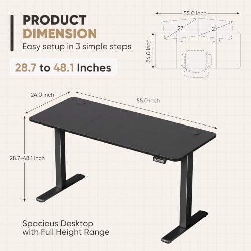Furmax 55-Inch Electric Height Adjustable Standing Desk Black - Home Office