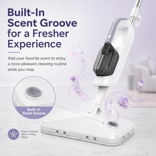 White 12-in-1 Steam Mop for Floor & Handheld Cleaning - Multi-Purpose, Fragrance Slot