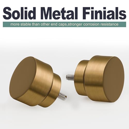 Gold Curtain Rods 2 Pack - Adjustable 66-120 Inches Heavy Duty Brass Support with Solid Metal Finials - Farmhouse Style