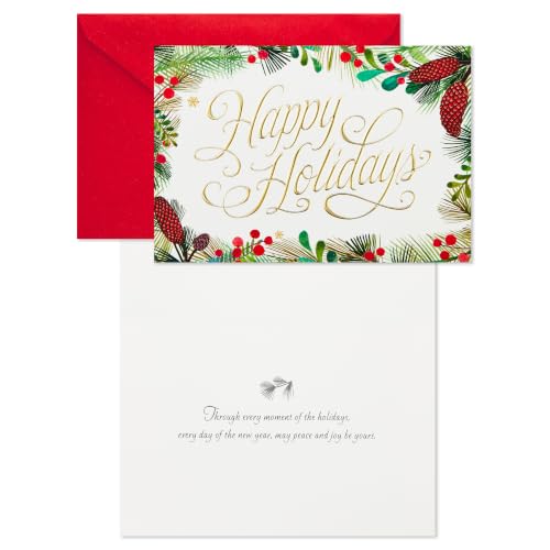 Hallmark 40-Card Holiday Greeting Set: Festive Greenery with Gold Foil Envelopes