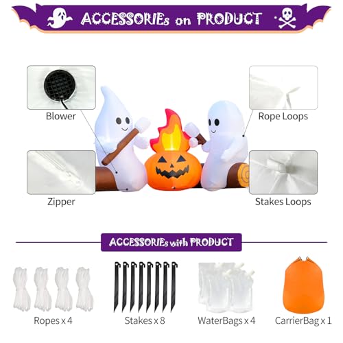 DomKom Ghost Campfire Halloween Inflatable Decoration with LEDs, 6FT Outdoor Yard & Garden Decor