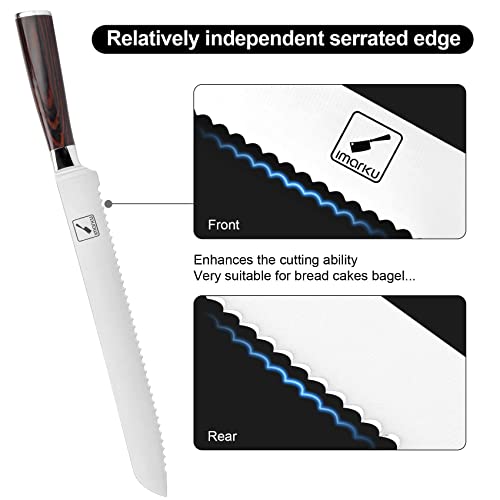imarku 10-Inch Dark Brown German High-Carbon Stainless Steel Bread Knife – Professional Slicing Tool
