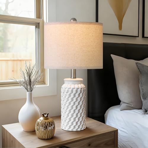 USumkky 20.5 Inch White Modern Ceramic Bedside Table Lamps Set of 2