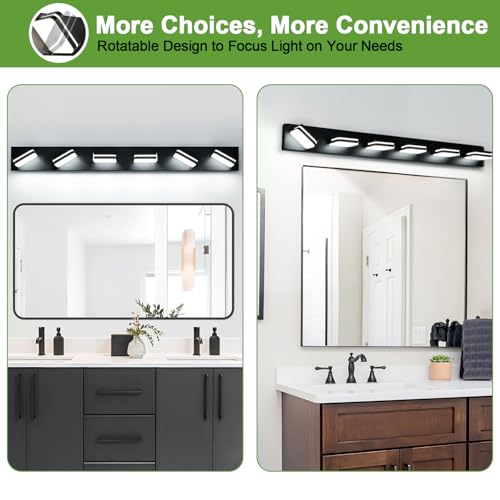 Torondo 39-Inch 6-Light Matte Black LED Bathroom Vanity Light Fixture, Natural White, 360° Rotatable