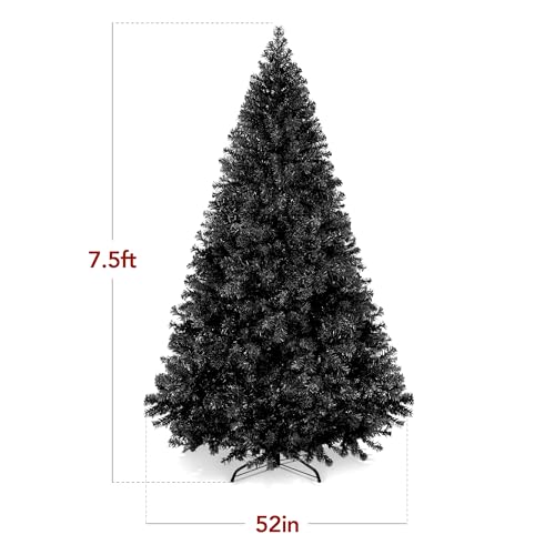 7.5ft Black Artificial Christmas Tree - Full Tapered Holiday Decor, PVC Tips, Foldable Base