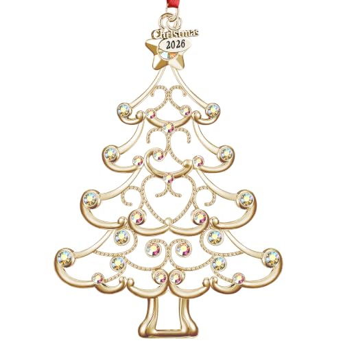 Gold Metal Christmas Ornament 2026 for Tree Holiday Decor with Rhinestones