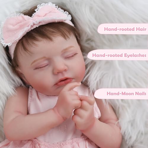 KSBD Reborn Baby Doll Girl 20 Inch - Pink Cloth Body, Realistic Sleeping Newborn, Handcrafted with Painted Details, Gift Set for Kids 3+
