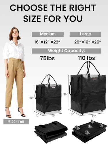 WORKPRO Large Rolling Grocery Bag, 36-Gallon Tote with 5 Wheels