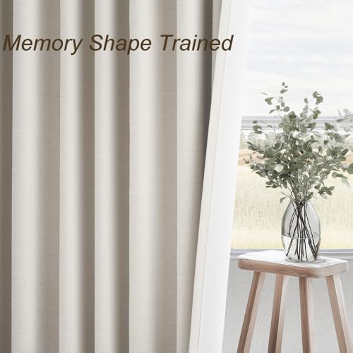Topfinel Birch Linen Blackout Curtains 96 Inch Long, 2 Panels, 52" W x 96" L, Boho Farmhouse Style, Includes Hooks for Living Room & Bedroom