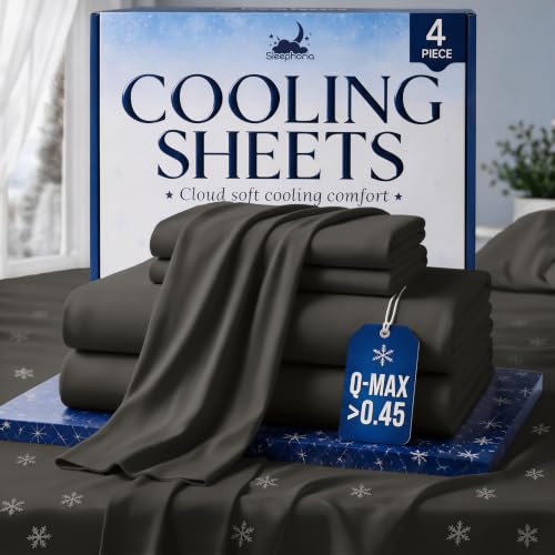 Cooling Sheets - BreezeWeave 4 PC King Size Cooling Bed Sheets for Hot Sleepers & Deep, Cool Rest - Graphite Variation