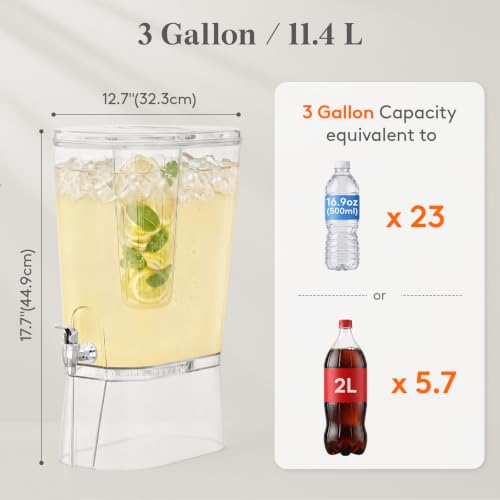 3 Gallon Drink Dispenser with Fruit Infuser & Leak-Proof Spigot - Large Capacity