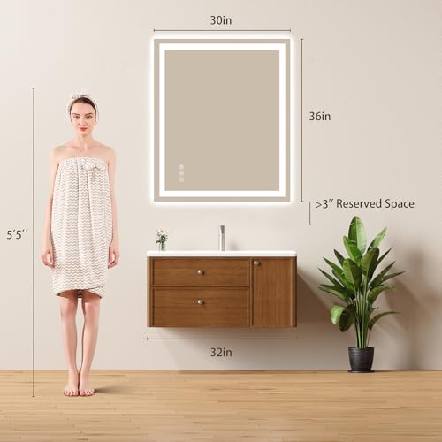 30x36 Inch LED Bathroom Mirror with Lights - Anti-Fog, Dimmable, Wall Mount - Variation of THIS listing