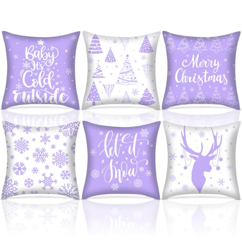 VitalCozy Lilac Purple Christmas Snowflake Throw Pillow Covers 6-Pack